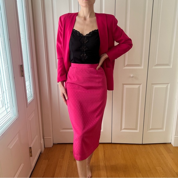 Simon Chang Hot Pink Highwaisted Pencil Skirt - Picture 2 of 6